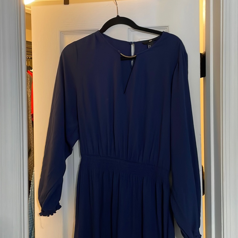 H&M Navy Blue Long Sleeve Maxi Dress